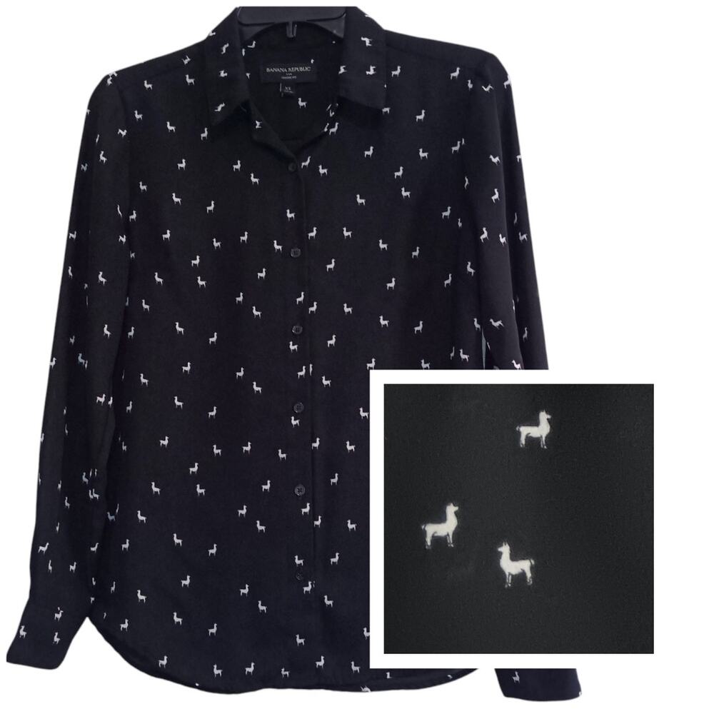 BANANA REPUBLIC Cute Llama‎ Shirt Blouse Top Classic Fit Size XS Novelty Print